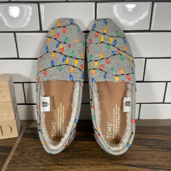 TOMS Classic Women's Size 5 Shoes Gray Glow In The Dark Tree Lights Slip On Flat - Picture 7 of 12